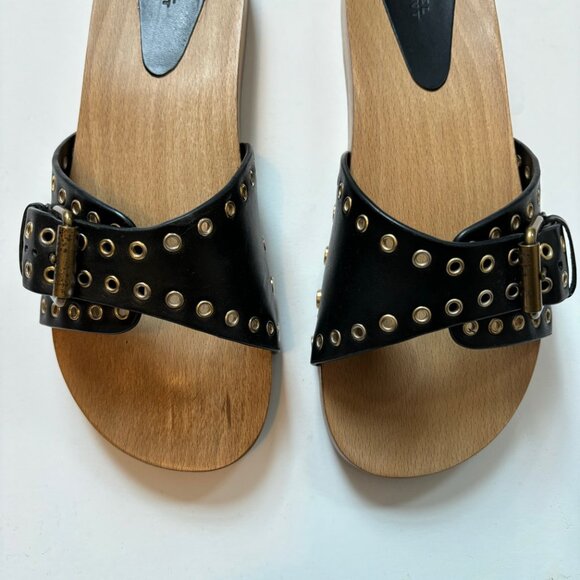 Isabel Marant Jaso Eyelet Leather Clog Slides Size 38 Black Studded Sand… - Picture 3 of 7